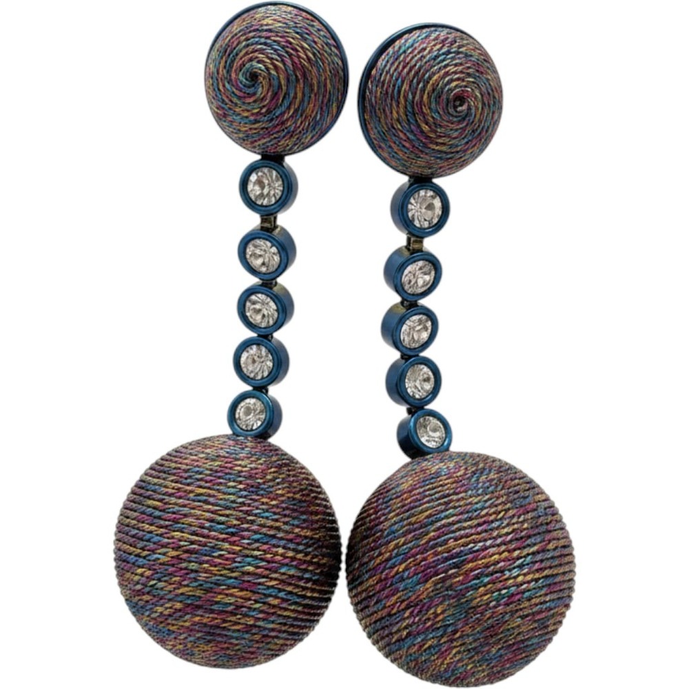 Tuckernuck Jewelry Chrome Drop Lantern Earrings Multicolor Thread Wrapped